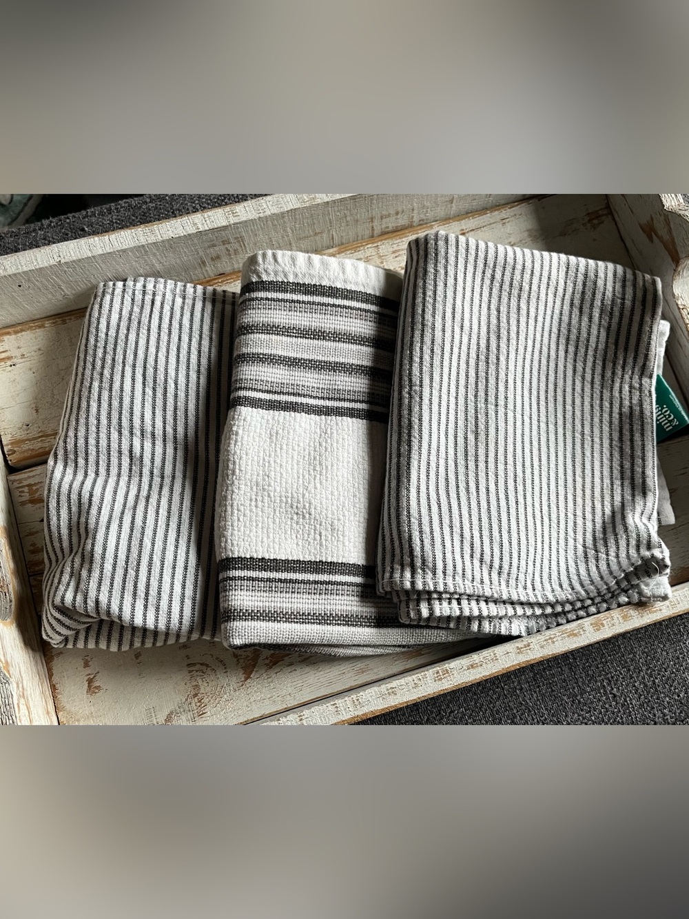 Set of Black, Gray, and White Striped Kitchen Towels
